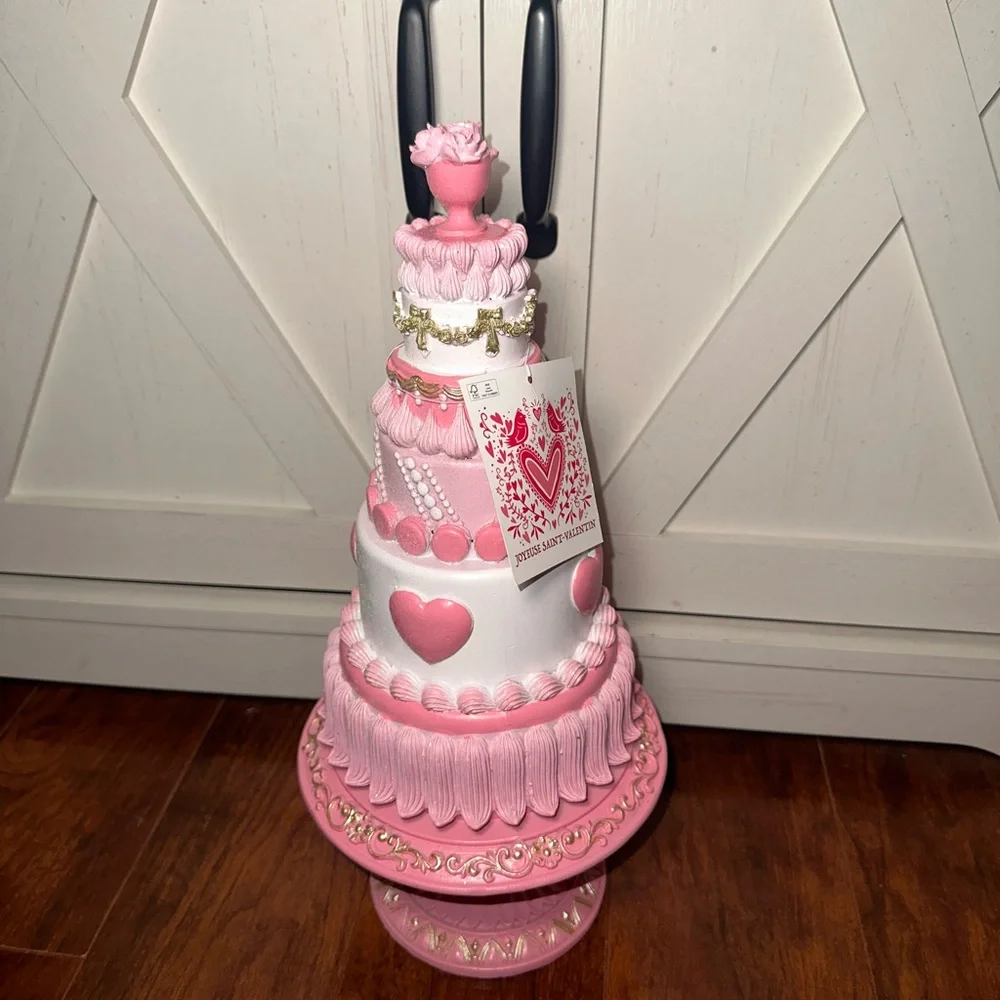 Valentines Pink Hearts & Floral Embossed Cake Stand Decor